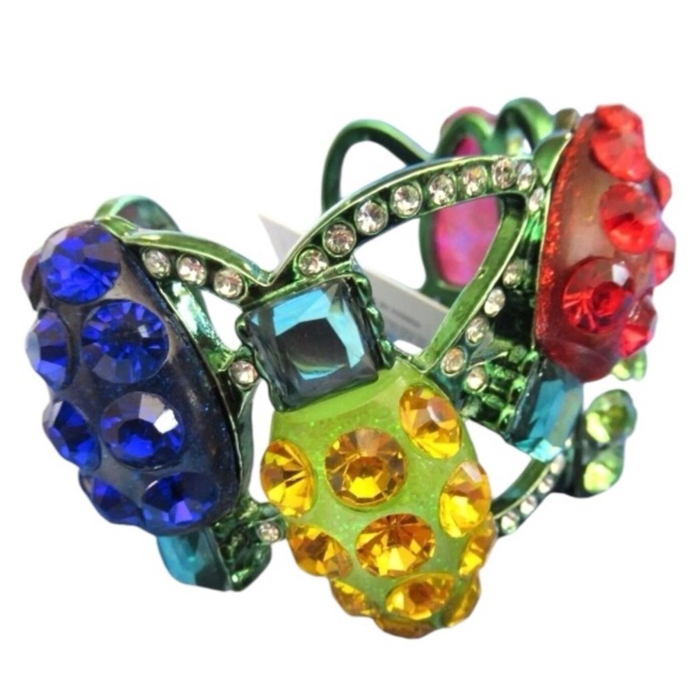 BETSEY JOHNSON Christmas Jingle Bell Bling Crystal-Encrusted Hinge Bracelet NWT